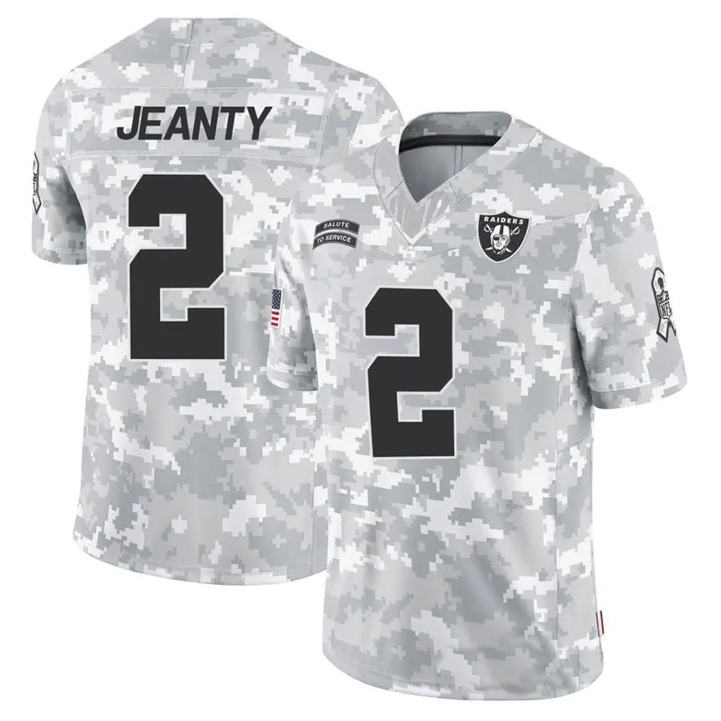 tocy LV.Raiders #2 Ashton Jeanty Player Arctic Camo Salute to Service Limited  Stitched Jerseys