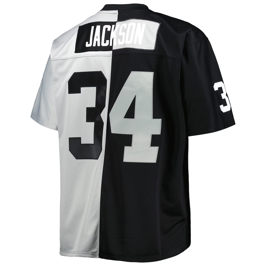 tocy LV.Raiders #34 Bo Jackson Mitchell & Ness BlackSilver Big & Tall Split Legacy Retired Player Replica Jersey