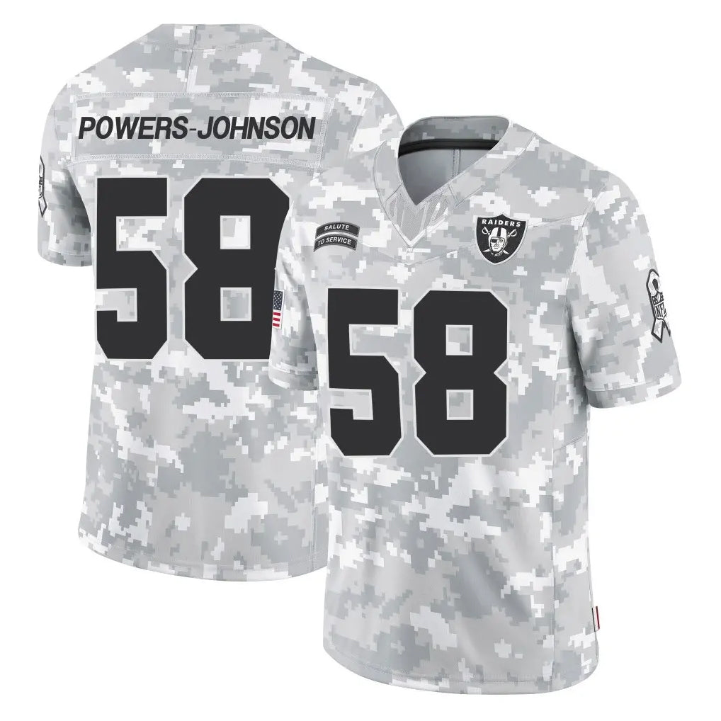 tocy LV.Raiders #58 Jackson Powers-Johnson Player Arctic Camo Salute To Service Limited Game Stitched Jerseys