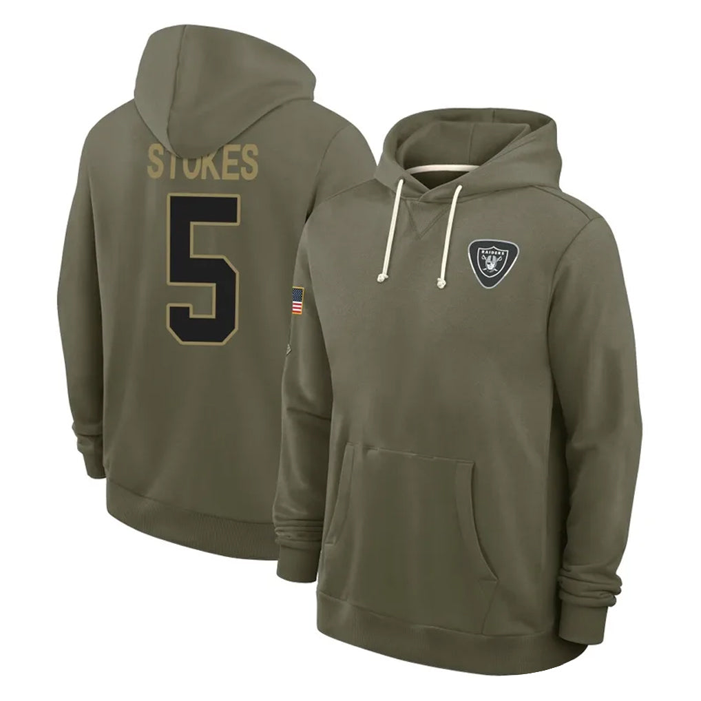 tocy LV.Raiders #5 Eric Stokes Player Olive Salute to Service Pullover Hoodies Limited Stitched Jerseys