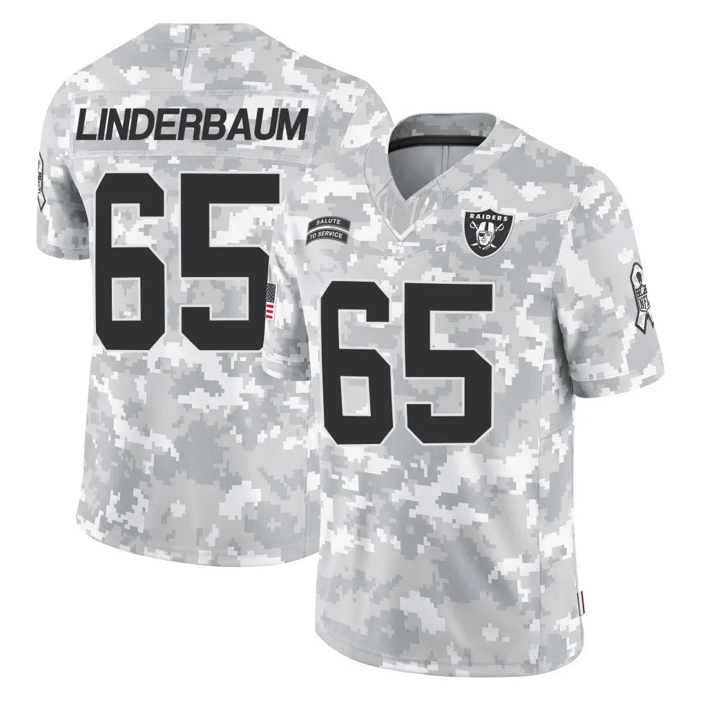 tocy LV.Raiders #65 Tyler Linderbaum Player Arctic Camo Salute To Service Limited Game Stitched Jerseys