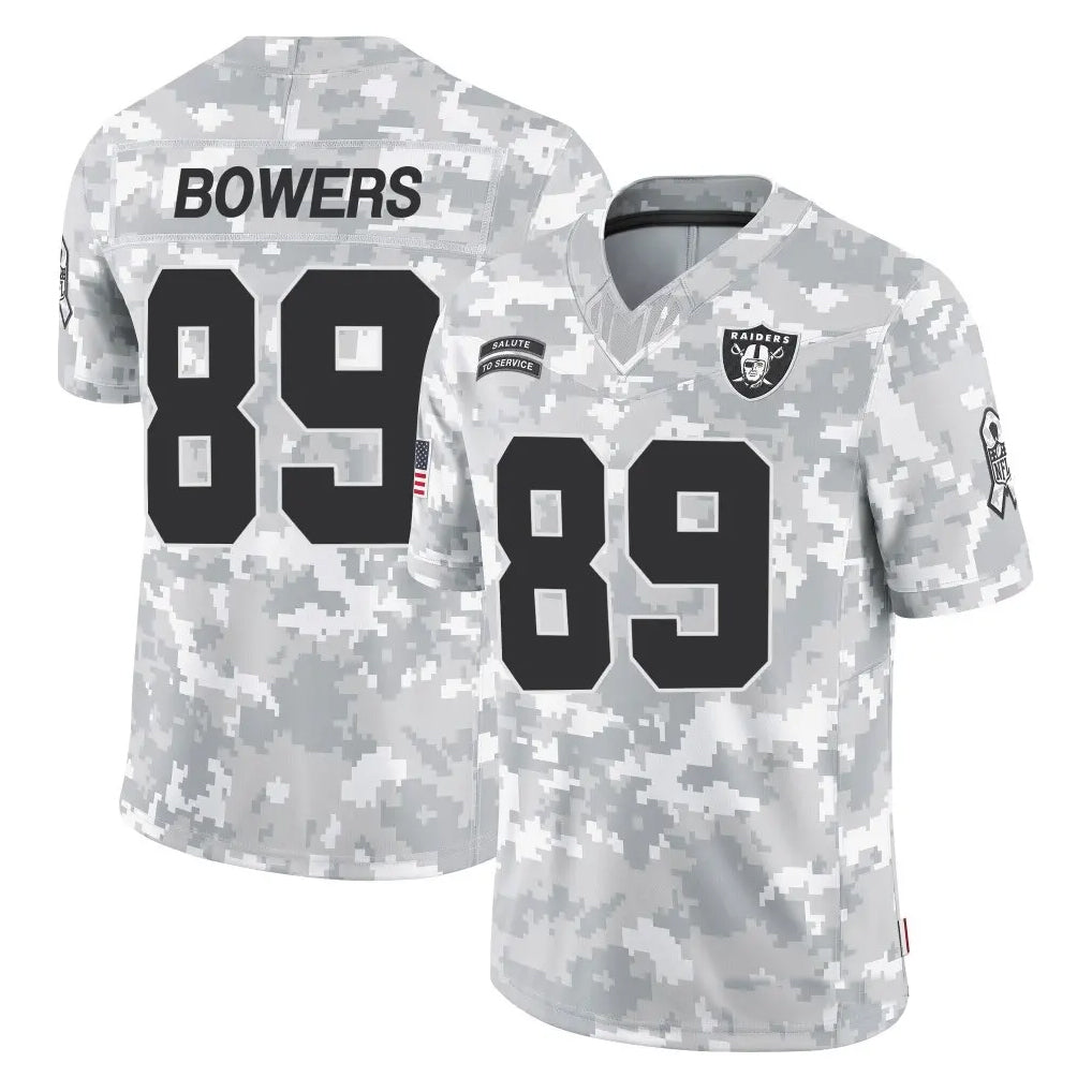 tocy LV.Raiders #89 Brock Bowers Player Arctic Camo Salute to Service Limited  Stitched Jerseys