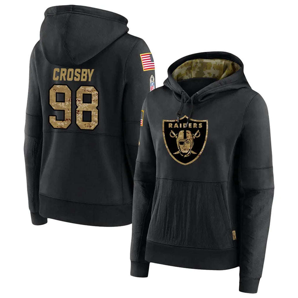 tocy LV.Raiders #98 Maxx Crosby Player Salute to Service Black Hoodies Stitched Jerseys