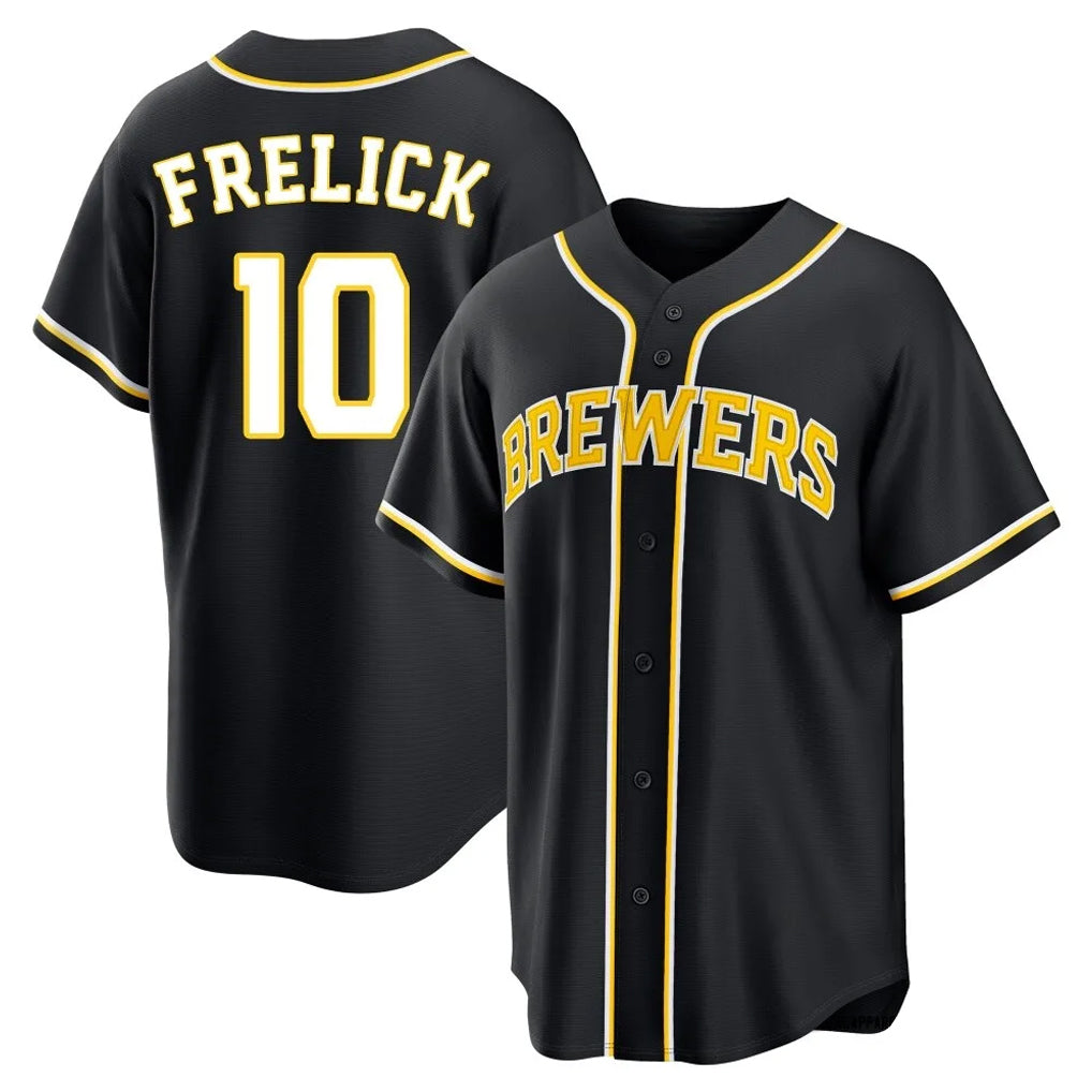 tocy M.Brewers #10 Sal Frelick Player Black Fashion Out Home Game Stitched Jerseys