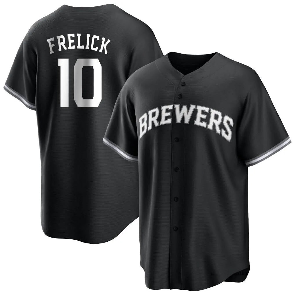 tocy M.Brewers #10 Sal Frelick Player Black Game Home Stitched Jerseys