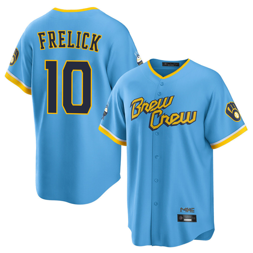 tocy M.Brewers #10 Sal Frelick Player Light Blue City Connect Home Game Stitched Jerseys