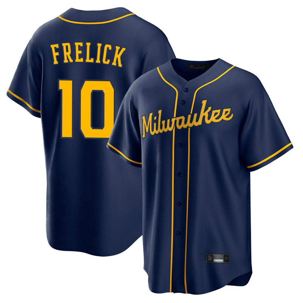 tocy M.Brewers #10 Sal Frelick Player Navy Home Game Stitched Jerseys
