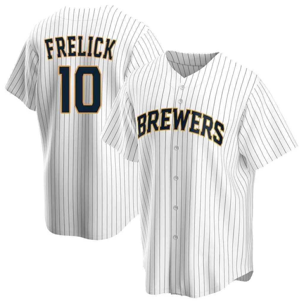 tocy M.Brewers #10 Sal Frelick Player White Home Game Stitched Jerseys