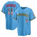tocy M.Brewers #11 Jackson Chourio Light Blue USA 250 Fourth of July Road Stadium Jersey