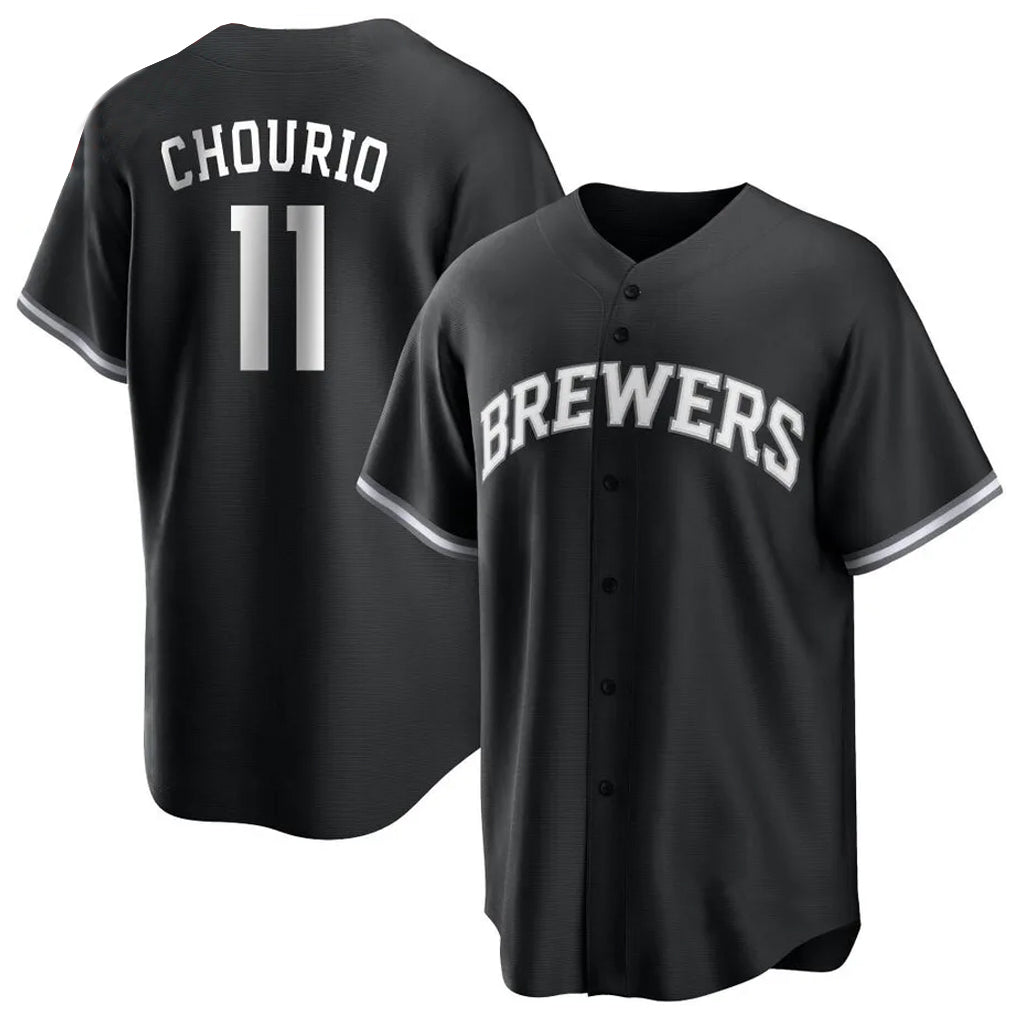 tocy M.Brewers #11 Jackson Chourio Player Black Game Home Stitched Jerseys