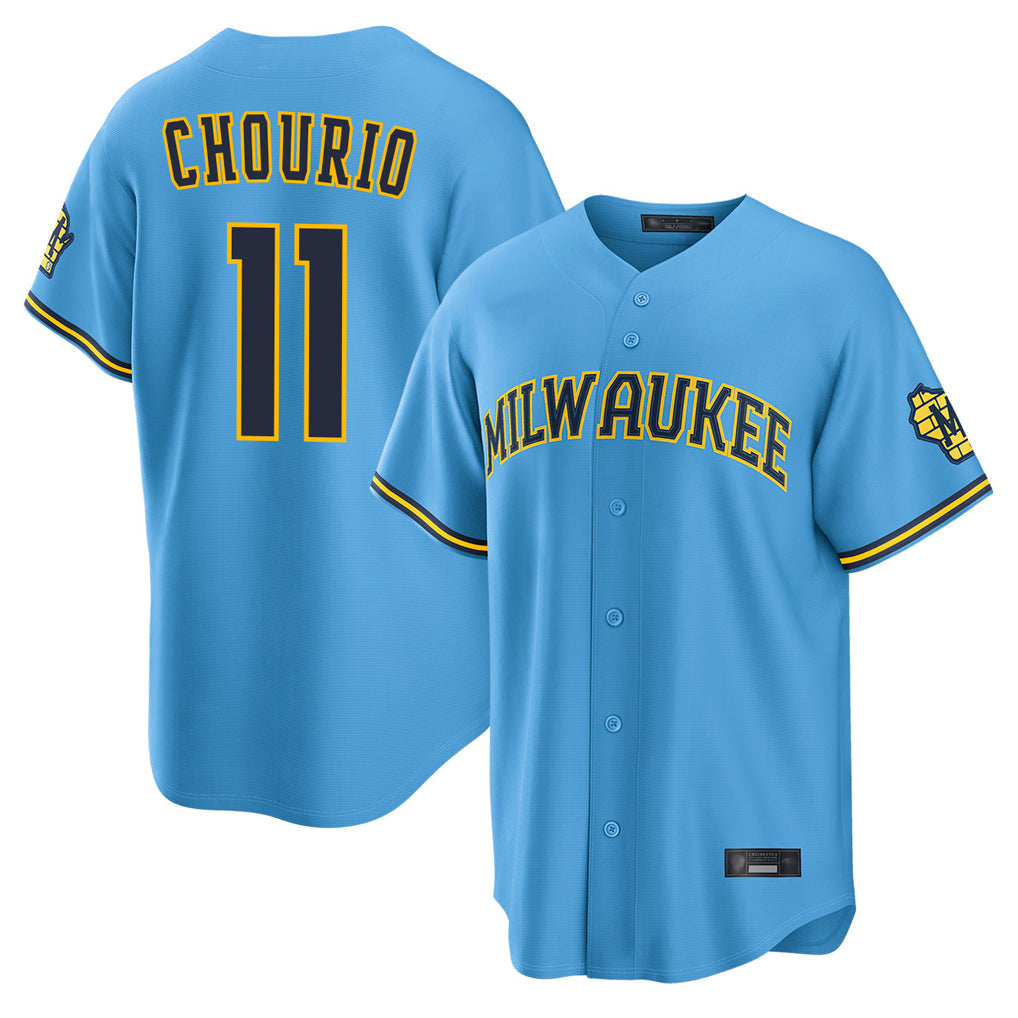 tocy M.Brewers #11 Jackson Chourio Player Light Blue Road Stadium Game Stitched Jerseys