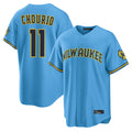 tocy M.Brewers #11 Jackson Chourio Player Light Blue Road Stadium Game Stitched Jerseys