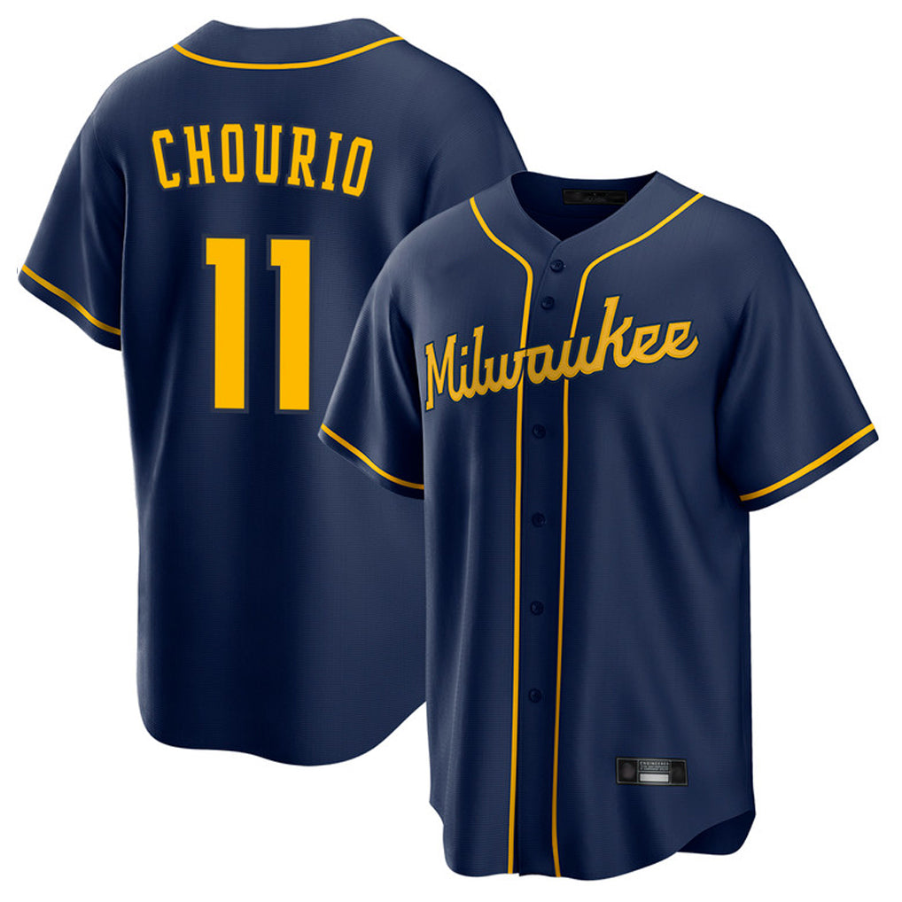 tocy M.Brewers #11 Jackson Chourio Player Navy Home Game Stitched Jerseys
