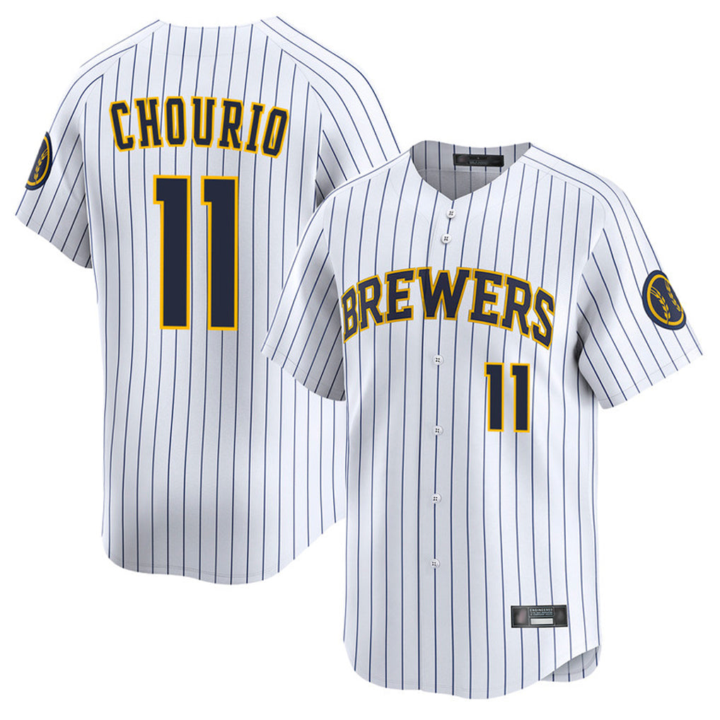 tocy M.Brewers #11 Jackson Chourio Player White Stripes Home Limited Game Stitched Jerseys