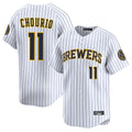 tocy M.Brewers #11 Jackson Chourio Player White Stripes Home Limited Game Stitched Jerseys