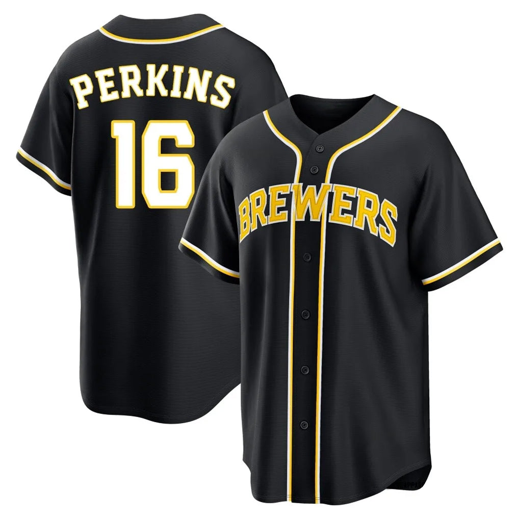 tocy M.Brewers #16 Blake Perkins Player Black Fashion Out Home Game Stitched Jerseys