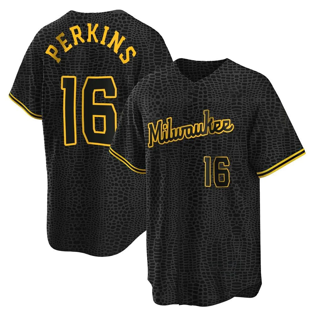 tocy M.Brewers #16 Blake Perkins Player Black Snake Skin City Home Game Stitched Jerseys