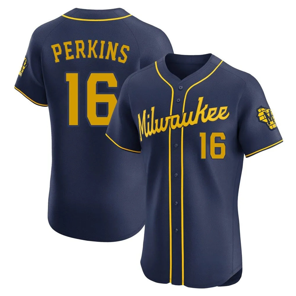 tocy M.Brewers #16 Blake Perkins Player Navy Home Limited Elite Stitched Jerseys