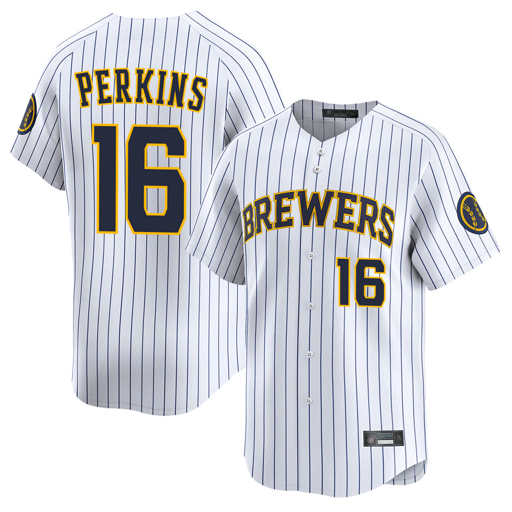 tocy M.Brewers #16 Blake Perkins Player White Stripes Home Limited Game Stitched Jerseys