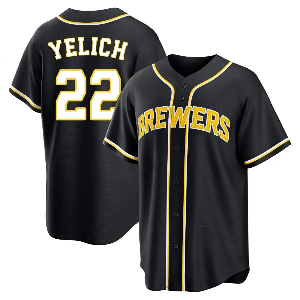 tocy M.Brewers #22 Christian Yelich Player Black Fashion Out Home Game Stitched Jerseys