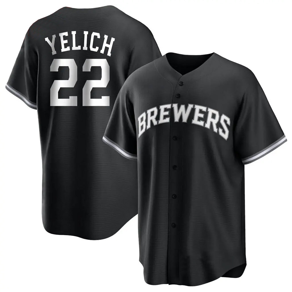 tocy M.Brewers #22 Christian Yelich Player Black Game Home Stitched Jerseys