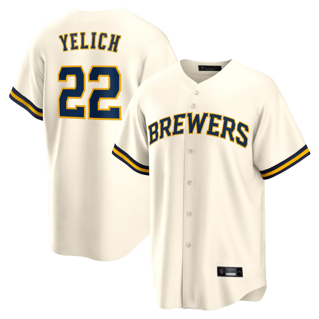 tocy M.Brewers #22 Christian Yelich Player Cream Home Game Stitched Jerseys