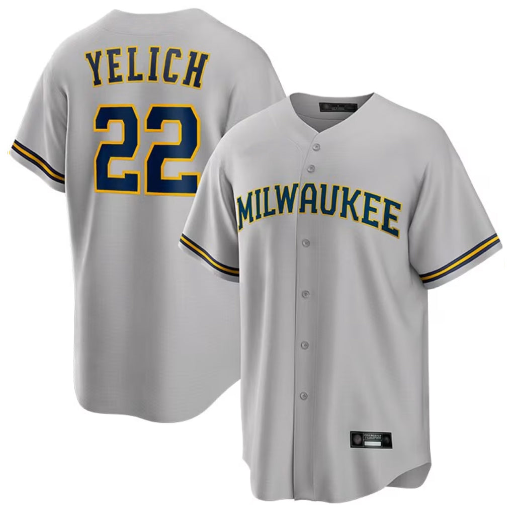 tocy M.Brewers #22 Christian Yelich Player Gray Home Game Stitched Jerseys