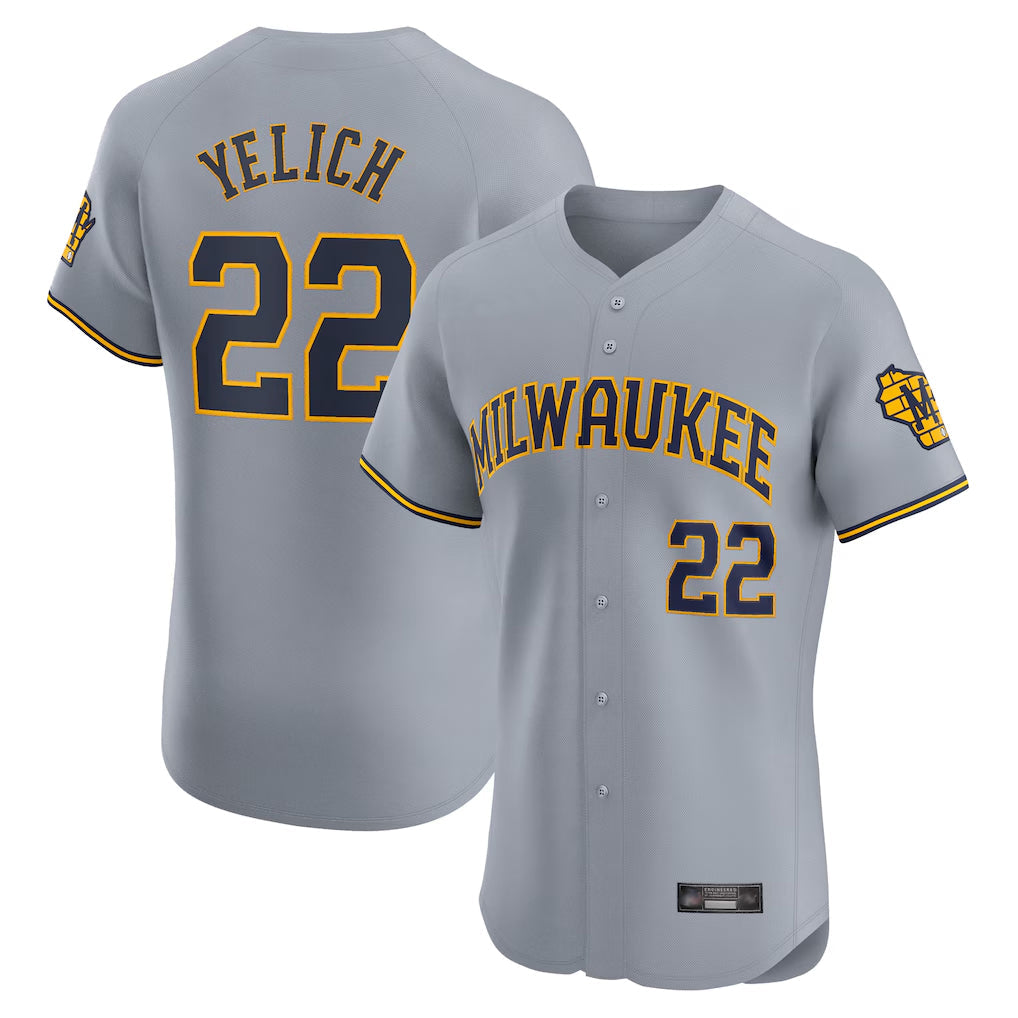 tocy M.Brewers #22 Christian Yelich Player Gray Home Limited Elite Stitched Jerseys