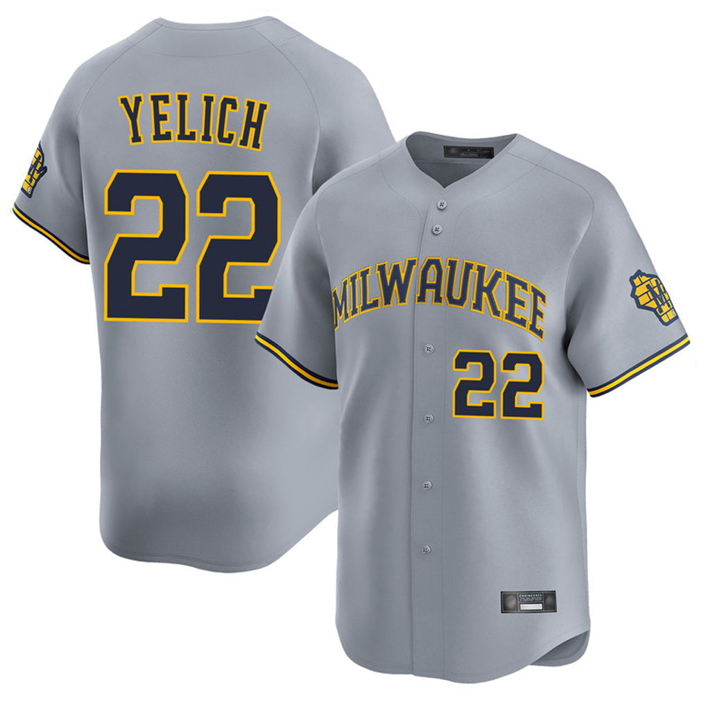 tocy M.Brewers #22 Christian Yelich Player Gray Home Limited Stitched Jerseys