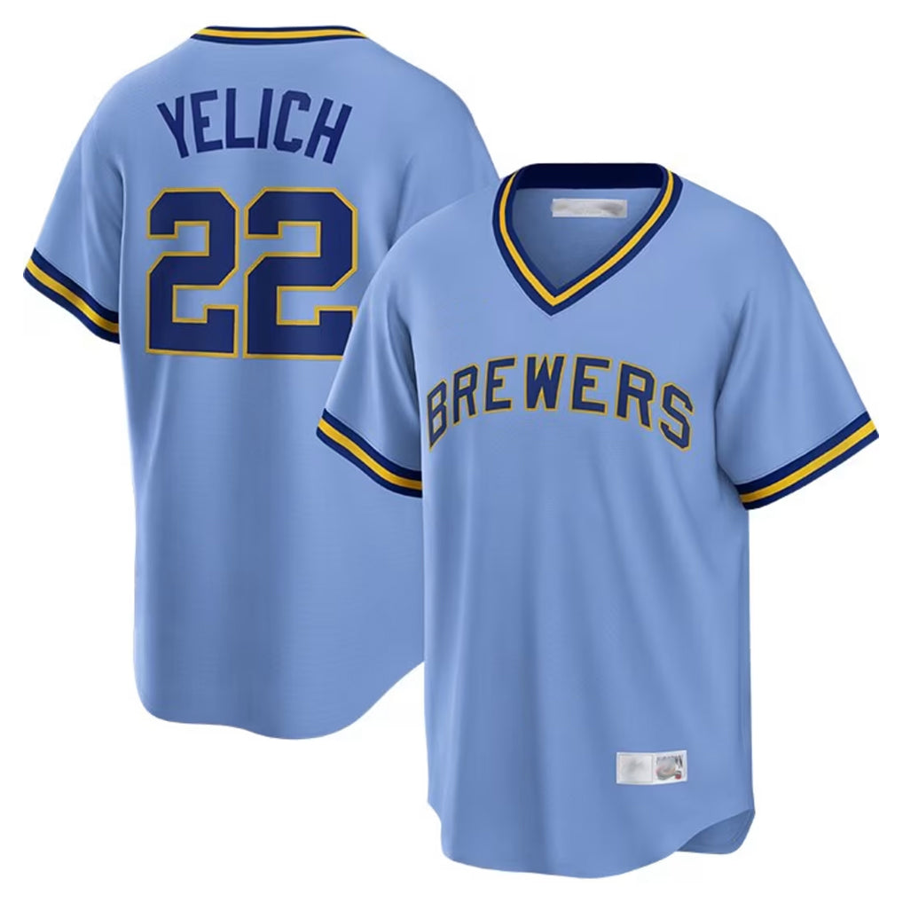 tocy M.Brewers #22 Christian Yelich Player Light Blue Cooperstown Collection Game T-shirt Stitched Jerseys