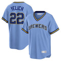 tocy M.Brewers #22 Christian Yelich Player Light Blue Cooperstown Collection Game T-shirt Stitched Jerseys