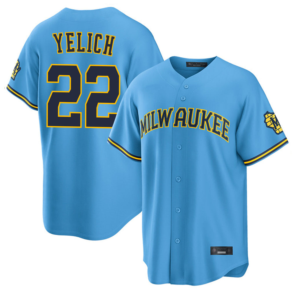 tocy M.Brewers #22 Christian Yelich Player Light Blue Road Stadium Game Stitched Jerseys