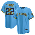 tocy M.Brewers #22 Christian Yelich Player Light Blue Road Stadium Game Stitched Jerseys