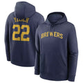 tocy M.Brewers #22 Christian Yelich Player Navy Club Pullover Hoodie Game Stitched Jerseys