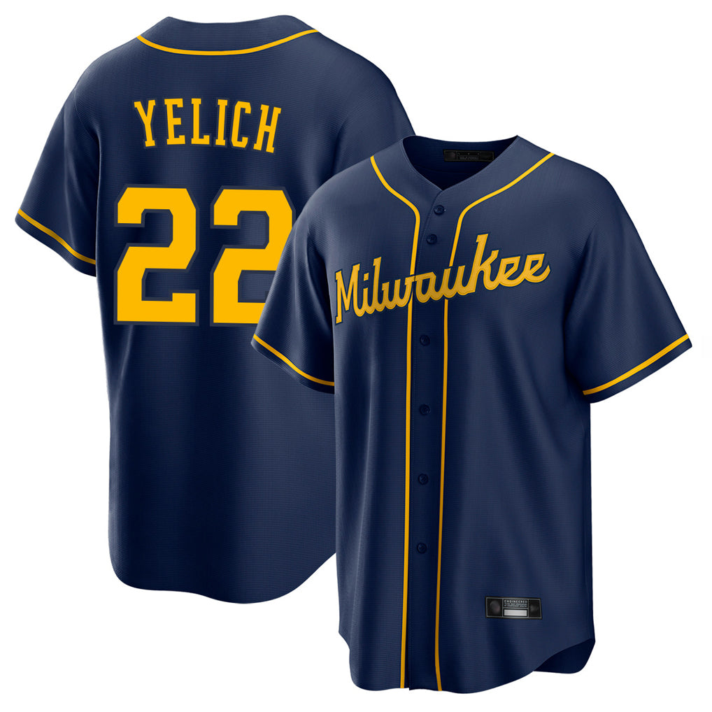 tocy M.Brewers #22 Christian Yelich Player Navy Home Game Stitched Jerseys