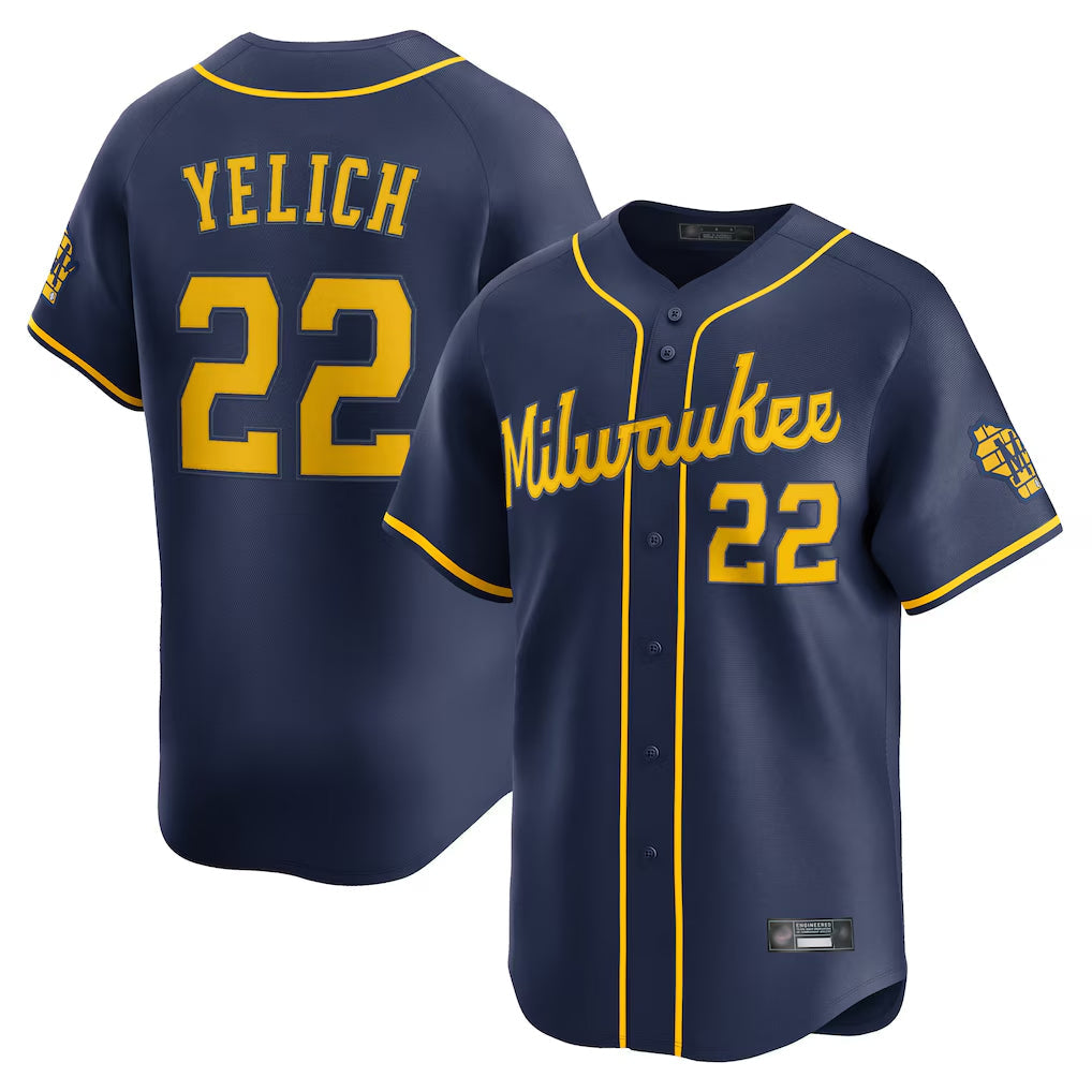 tocy M.Brewers #22 Christian Yelich Player Navy Home Limited Stitched Jerseys
