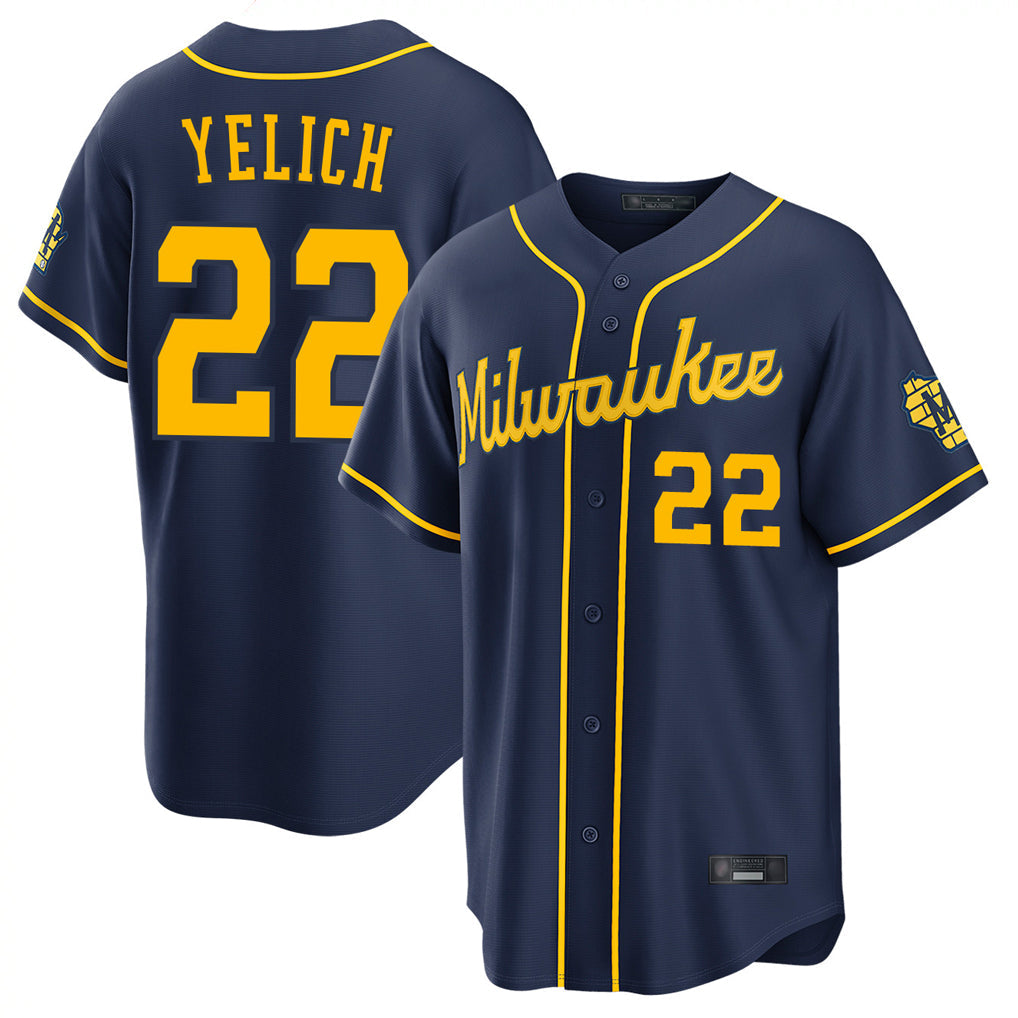 tocy M.Brewers #22 Christian Yelich Player Navy Home Stadium Game Stitched Jerseys