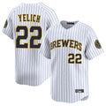 tocy M.Brewers #22 Christian Yelich Player White Stripes Home Limited Game Stitched Jerseys