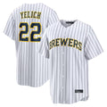 tocy M.Brewers #22 Christian Yelich Player White Stripes Home Limited Stitched Jerseys