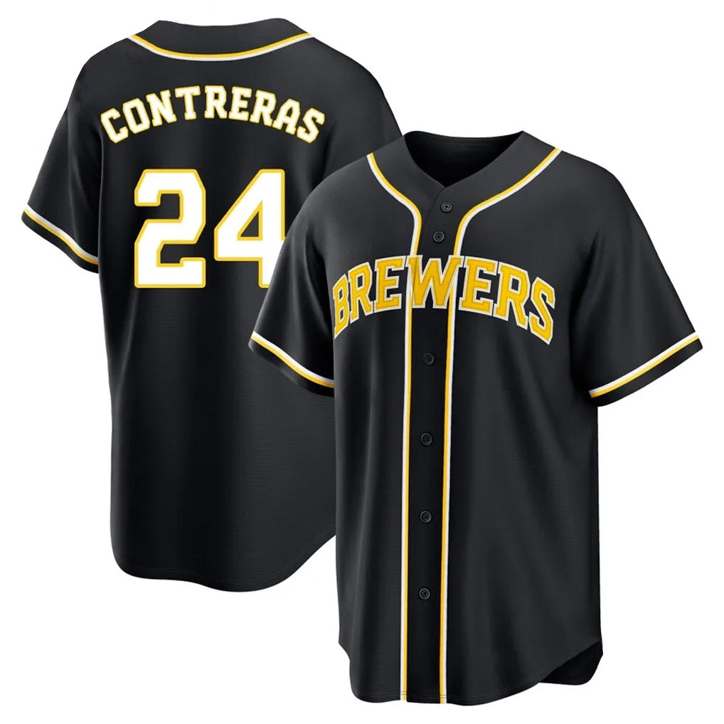 tocy M.Brewers #24 William Contreras Player Black Fashion Out Home Game Stitched Jerseys