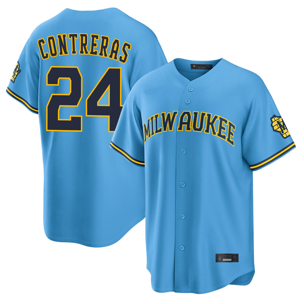 tocy M.Brewers #24 William Contreras Player Light Blue Road Stadium Game Stitched Jerseys