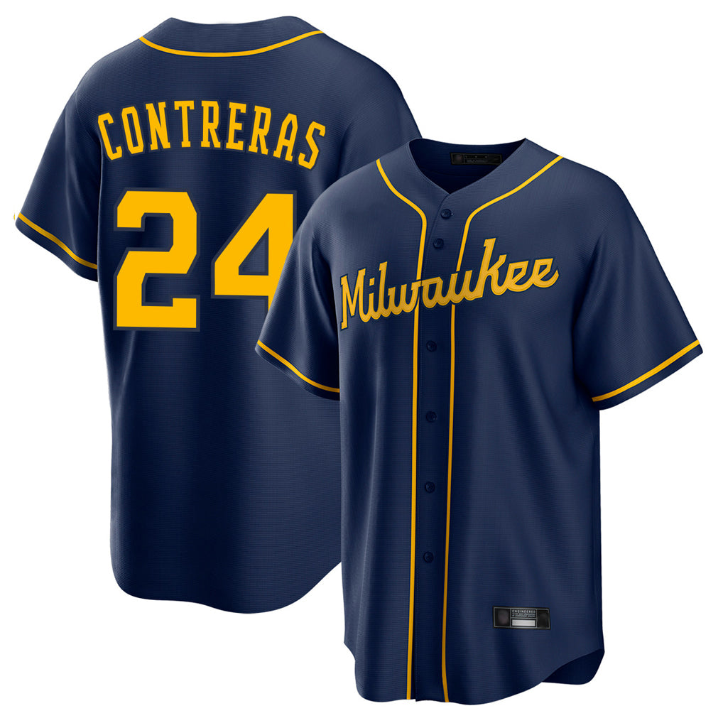 tocy M.Brewers #24 William Contreras Player Navy Home Game Stitched Jerseys