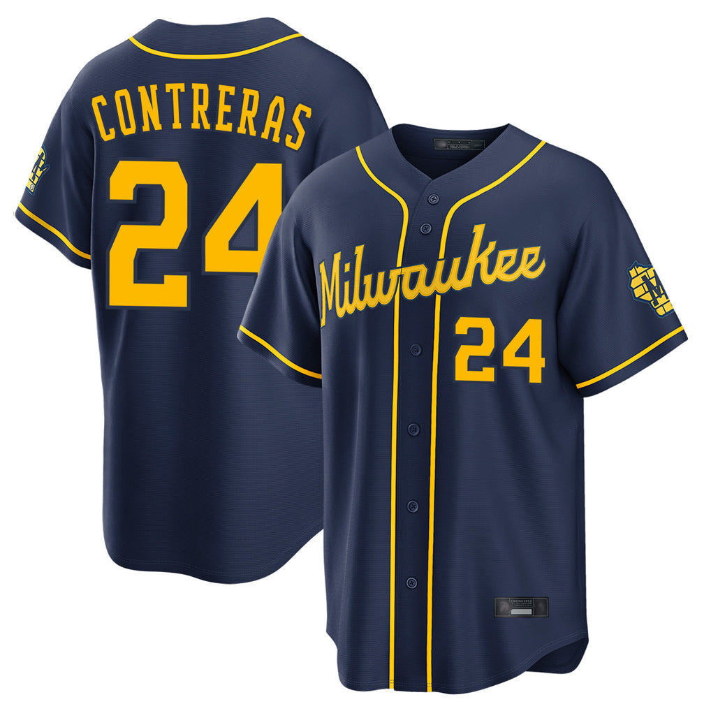 tocy M.Brewers #24 William Contreras Player Navy Home Stadium Game Stitched Jerseys