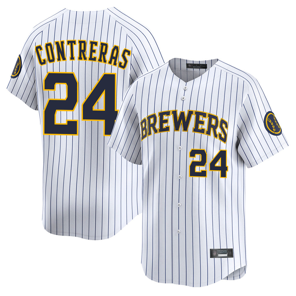 tocy M.Brewers #24 William Contreras Player White Stripes Home Limited Game Stitched Jerseys
