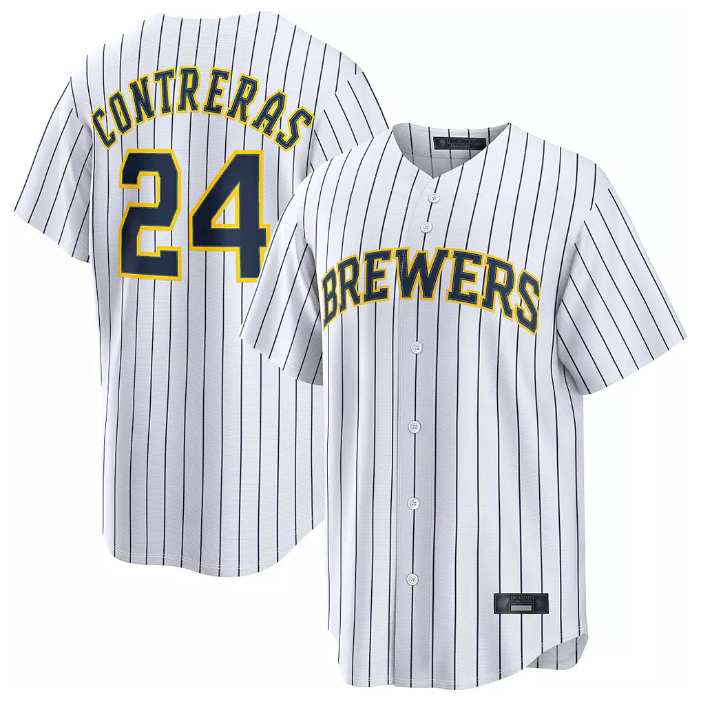 tocy M.Brewers #24 William Contreras Player White Stripes Home Limited Stitched Jerseys