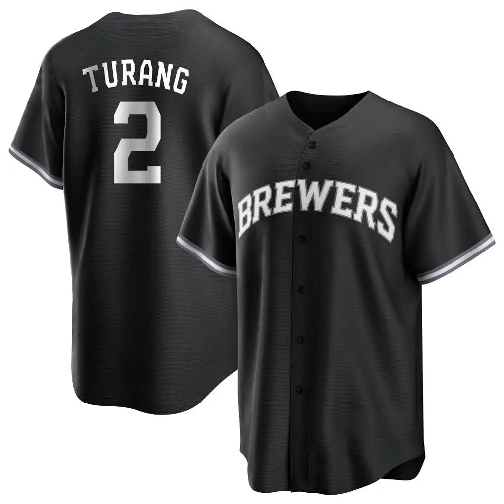 tocy M.Brewers #2 Brice Turang Player Black Game Home Stitched Jerseys