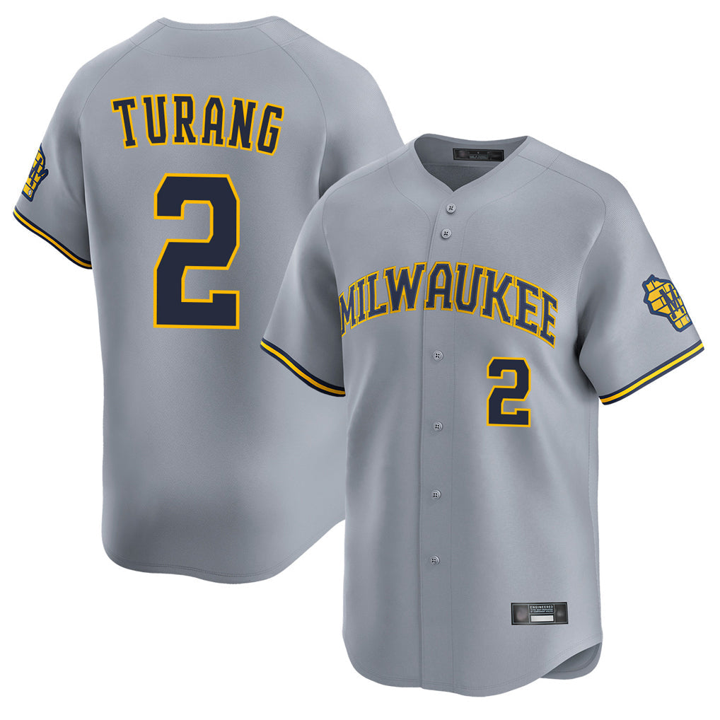 tocy M.Brewers #2 Brice Turang Player Gray Home Limited Stitched Jerseys