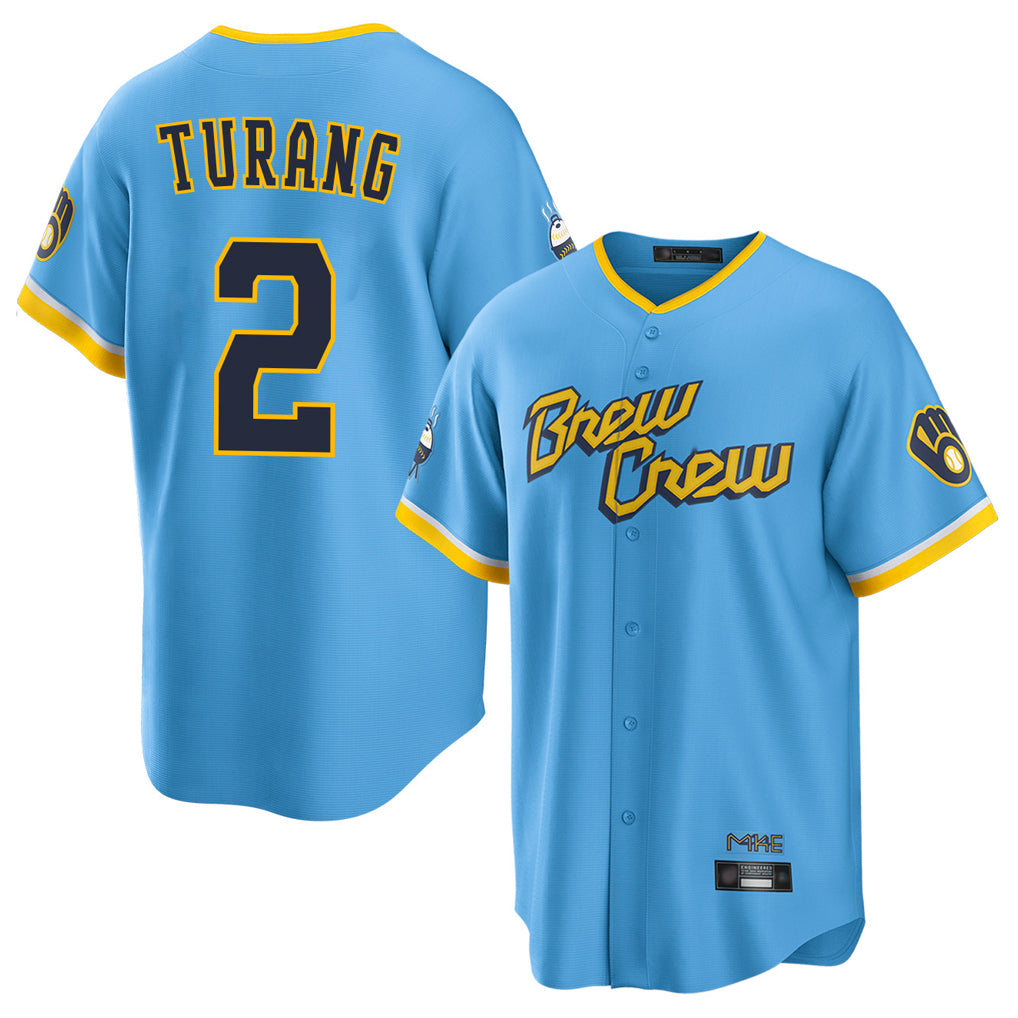 tocy M.Brewers #2 Brice Turang Player Light Blue City Connect Home Game Stitched Jerseys