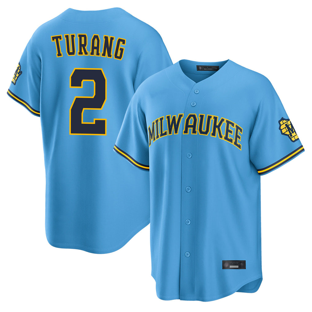 tocy M.Brewers #2 Brice Turang Player Light Blue Road Stadium Game Stitched Jerseys
