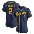 tocy M.Brewers #2 Brice Turang Player Navy Home Limited Elite Stitched Jerseys